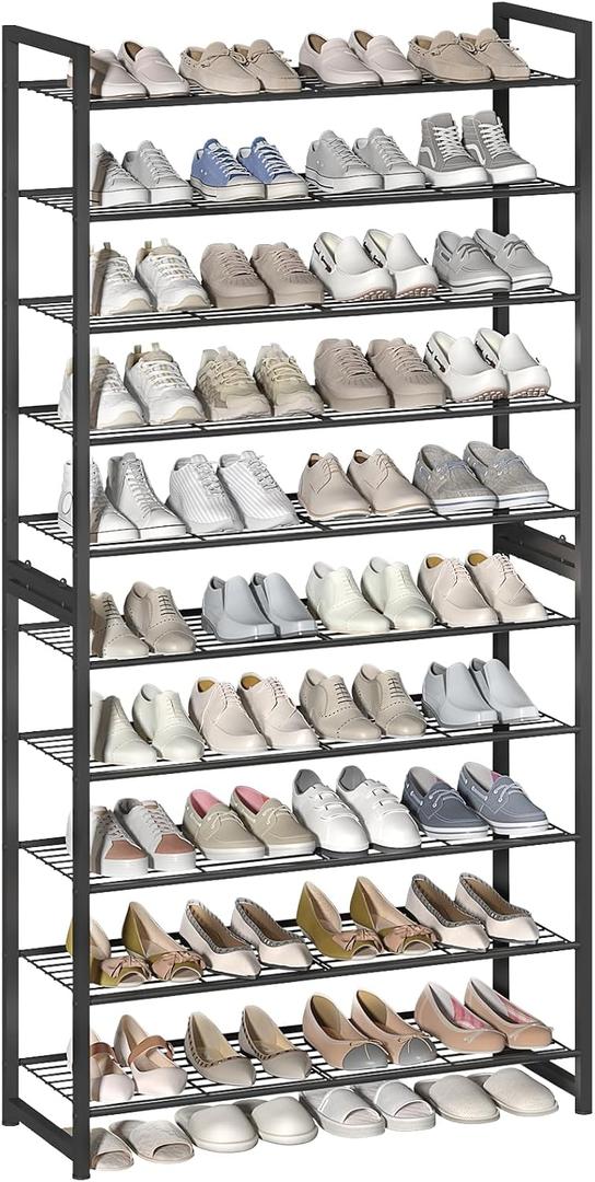 Stackable Shoe Rack for Closet, 8 Tier Metal Heavy Duty Shoe Storage Organizer,Large Capacity Shoe Shelf Max Holds 38 Pairs of Shoes,Sturdy and Stable, for Closet, Entryway,Garage，Black