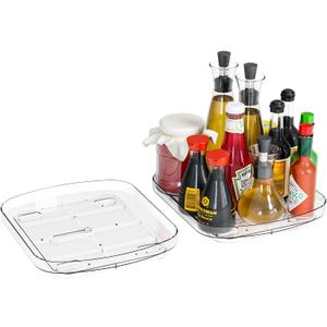 Yieach Clear Refrigerator Lazy Susan Turntable,11.9''x10.2'',Square Fridge Turntable Organizer,Large Rotating Fridge Tray for Kitchen,Countertop,Pantry,Cabinet,Jars and Condiment Organizer,Pack of 2