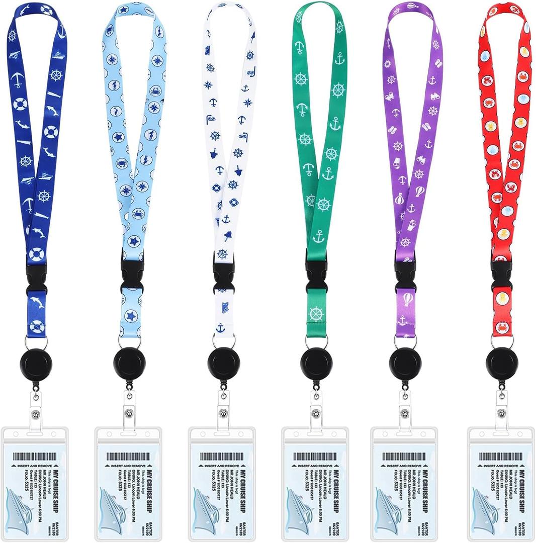 6 Pcs Cruise Lanyards for Cruise Ship Cards, Cruise Lanyard Retractable Cruise Ship Lanyards with Waterproof Detachable Badge Holder for Cruise Ship Essentials (Simple Style)