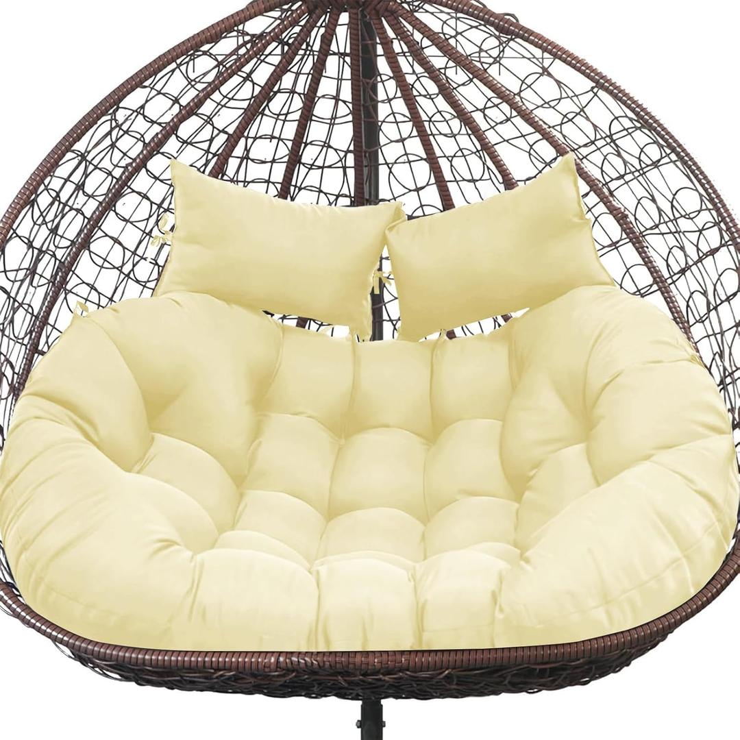 Outdoor Double Egg Chair Cushion Replacement Waterproof Thickened Cotton Hanging Basket Egg Chair Cushion 55x35 Inch Universal Fit for Patio Wicker Swing Chair (Biege) (Cushion ONLY)
