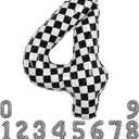 TONIFUL 40 Inch Checkered Number 4 Balloon 4th Race Car Birthday Party Supplies Black and White Large Number Balloon for Girls Boys 4th Birthday Fast Race Car Flag Party Decorations