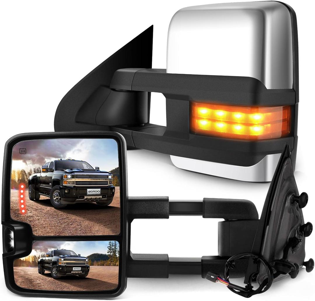 SCITOO Towing Mirror fit 2014-2018 for Chevy for Silverado/for GMC for Sierra 1500 2015-2018 for Chevy for Silverado/for GMC for Sierra 2500 HD 3500HD Power Heated Signal Light Side Pair Mirrors