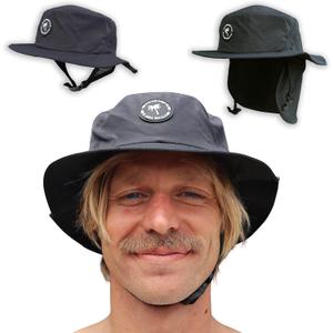 Surf Bucket Hat with Chin Straps - Stays On for Wipeouts and Duck Dives - Sun Protection Without Messy Sunscreen (Black, M)
