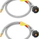 GGC 3 FT Stainless Braided RV Propane Pigtail Hose (2PCS) QCC1 Connector with 1/4'' Inverted Male Flare