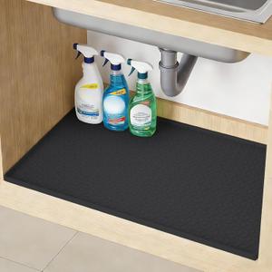 TRZZ Silicone Waterproof Under Sink Mat 34" x 22", Drip Tray and Cabinet Liner for Kitchen and Bathroom, Prevents Water Damage and Organizes Cabinets (Black)