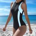 NESY One Piece Swimsuits Women Athletic Sleeveless Rash Guard Zip Front UPF 50+ Built in Bra Woman Sporty Surf Bathing Suit (Black, Medium)
