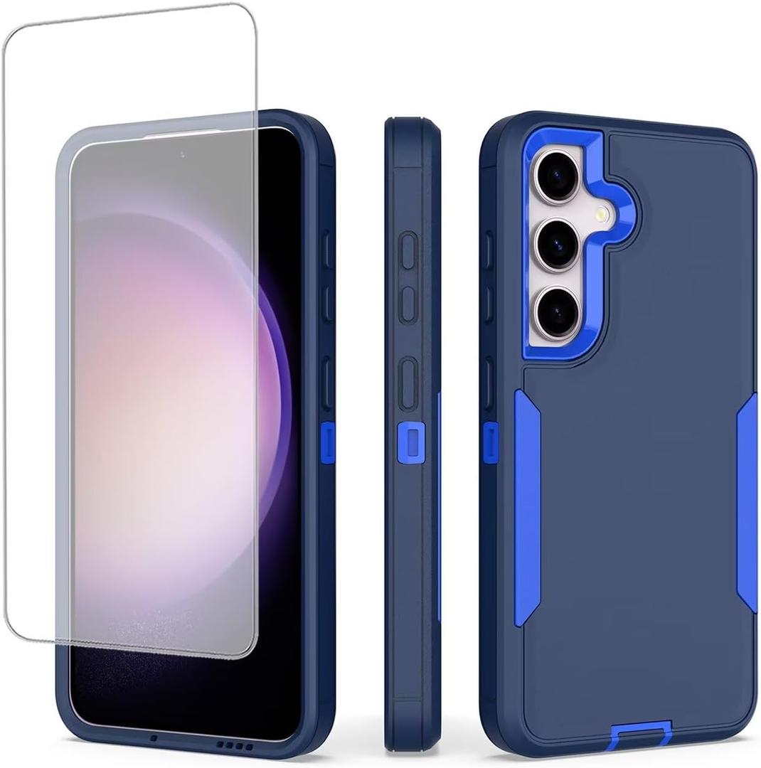 Case for Galaxy S23 Plus Case, for Samsung S23+ 5G SM-S916U with Tempered Glass Screen Protector, Hybrid Dual Layer Shockproof Rugged Protection Cover for Samsung Galaxy S23+ Navy Blue
