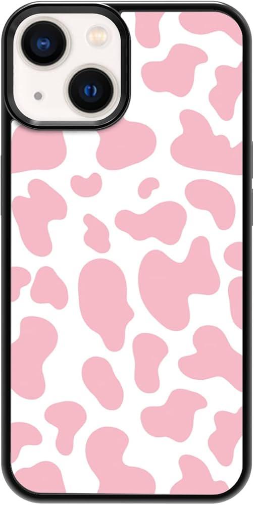 TopPerfekt Flip Leather Wallet Case Card Holder Compatible with iPhone 13 and 14 6.1" Women and Girls with Card Holder Kickstand Double Magnetic Clasp Pink Cow Pattern