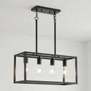 Lanhall Dining Room Light Fixture 4 Light Black Farmhouse Chandelier Modern Kitchen Island Pendant Lighting Rectangular Hanging Lights for Kitchen Dining Room Adjustable Height Metal E26 Base