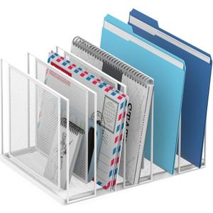 File Organizer for Desk, 5-Section Vertical File Sorter, Paper Holder Organizer Standing Metal File Folder for Office Home Classroom, White