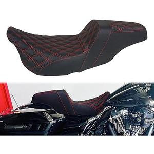 One Piece Driver Passenger Seat Motorcycle 2-Up Seat Fit For Harley Touring Electra Glide Road King Road Glide Street Glide 2009-2023 (Red Stitching)