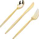 MirthMood 36 PCS Gold Plastic Silverware,Gold Silverware Disposable,Disposable Utensils Heavy Duty,Plastic Cutlery Set,Includes:12 Knives, Forks and Spoons for Party, Birthday,Wedding