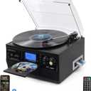 DIGITNOW 9-in-1 Record Player with Stereo Speaker, 3-Speed Turntable for Vinyl, CD/Cassette Player, Bluetooth, USB/SD Playback, AM/FM Radio, Aux-in, Remote Control (Black)