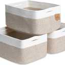 NaturalCozy Storage Baskets 16.8x13x7.6 Cotton Rope Woven Baskets for Organizing 3-Pack | Toy Storage Bins | Basket for Shelves, Laundry, Blanket, Clothes, Closet, Kitchen, Bathroom, Gifts (Off White & Mixed Brown)