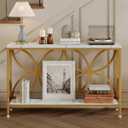 GiftGo Narrow Sofa Table 47.2 Inch, Industrial Sofa Table Behind Couch, Vintage Entry Console Table with Storage for Entryway, Living Room, Foyer, Elegant Design (White and Gold, 47.2)