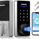 Philips Built-in WiFi Smart Lock, Keyless Entry Door Lock with App, Touchscreen Fingerprint Door Lock, Compatible with Alexa & Google, Splash-Proof, Includes 8 Batteries, Nickel