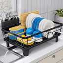 Urackify Dish Drying Rack for Kitchen Counter, Sink Dish Rack with Drainboard 12.2" W x 16.5" L, Large Dish Drainer with Cutlery Holder, Home Countertop Plate Dryer Storage Rack, Black
