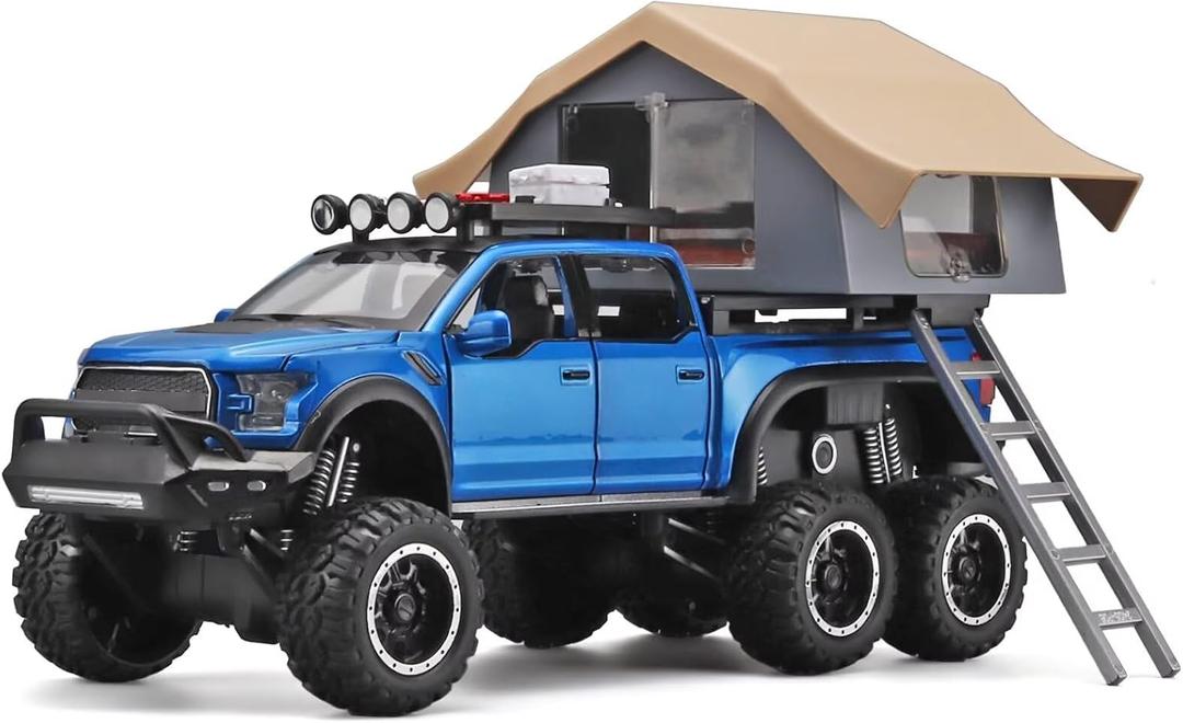 OANMYJJO Toy Trucks for Boys Age 4-7, Trucks for Kids F150 Diecast Truck, Model F150 Pickup Truck with Sightseeing Cabin, Pull Back Cars with Light and Sound, Trucks for Kids Ages 4-8, Blue