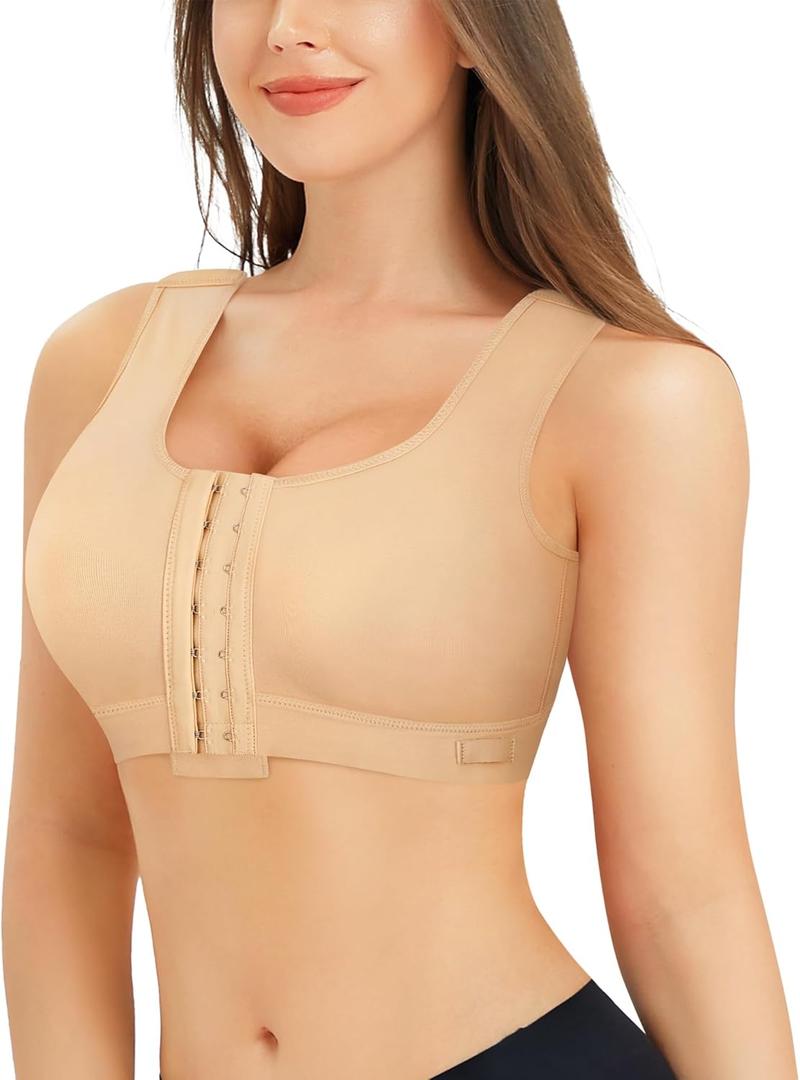 BRABIC Women Front Closure Post Surgery Compression Everyday Bras for Mastectomy Support with Adjustable Straps Wirefree (X-Large, Beige)