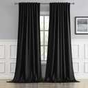 DUALIFE Black Blackout Curtains 105 Inch Long for Living Room, Back Tab and Rod Pocket, Thermal Insulated Room Darkening Drapes for Living Room, 2 Panels 52W x 105L