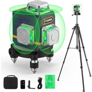 CIGMAN 3D Laser Level with Tripod,Remote Control,Compact Design,4000mAh Battery,Rotary Base,3x360Self-Leveling Green Laser Leveler for Picture Hanging and DIY Projects