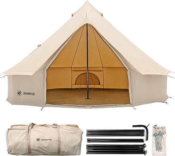 Canvas Bell Tent Yurt Tent 4 Seasons for Camping 100% Cotton Glamping Tents with Stove Jack, Family Camping Outdoor Hunting Party (Beige)