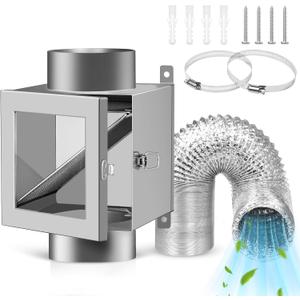 Metal Dryer Lint Trap, 4-Inch Dryer Lint Catcher for Clothes Dryer, Includes 6.5FT 4-Inch Dryer Vent Hose & 2 Stainless Steel Clamps, Easy to Install & Maintain (Metal)