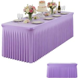 Light Purple Spandex Table Skirt for Rectangle Tables (4ft) | 1-Pack Stretch Pleated Tablecloth for 48" L x 24" W x 30" H Rectangular Tables | Suitable for Banquets, Trade Shows, Birthday
