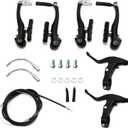 UOIENRT Complete Bike Brake Set Includes Callipers Levers Cables Black, Bicycle Front and Rear Brake Cable, Aluminum Alloy Brake Handlebars and V Bike Brake Kit