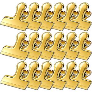 Chip Clips, 18 Pack Stainless Steel Bag Clips, 1.57'' Heavy Duty Snack Bread Coffee Clip, Air Tight Seal Food Clip Clamp Office Paper Clamps for Food Packages, Kitchen, Office, Home, Fridge Gold