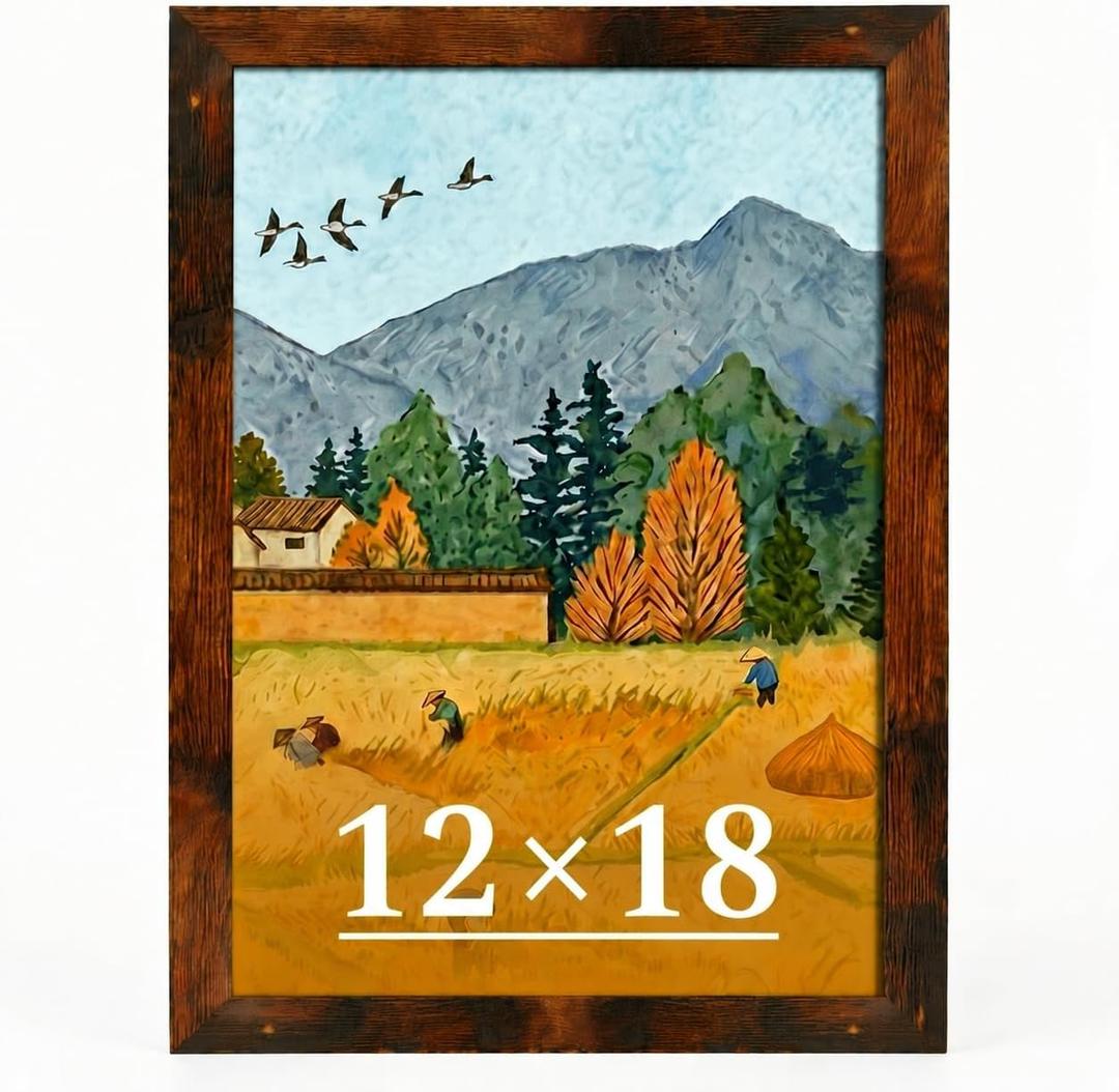 12x18 Picture Frame for Wall Display, 12x18 Brown Picture Frame with Shatter Resistant Plexiglass, Stable and Sturdy 12 x 18 Poster Frame for Wall Display, Handpicked Gift Collection, 1 Pack