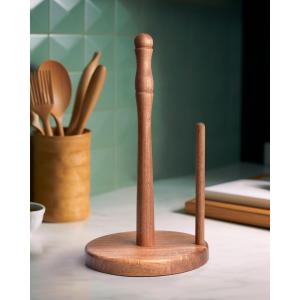 Farmhouse Acacia Wood Paper Towel Holder Countertop, Weighted Base for Kitchen & Bathroom, One-Handed Operation, EPTH, Wooden Standing Towel Roll Organizer, for Standard & Jumbo Rolls (Large)