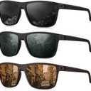 KALIYADI Polarized Sunglasses for Men, Lightweight Sun Glasses with UV Protection for Driving Fishing Golf ((3 Pack) Black/G15/Brown)