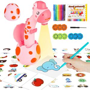 Drawing Projector for Kids, Trace and Draw Projector Toy for Toddler Girls & Boys, Learning Art Children Drawing Projection with 72 Stencils and 12 Markers and 1 Art Book (Pink)