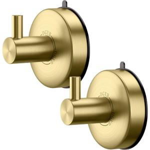 DGYB Suction Cup Hooks for Shower Set of 2 Gold Towel Hooks for Bathrooms SUS 304 Stainless Steel Shower Hooks for Loofah 15 Lb Bathroom Hooks for Towels (Brushed Gold)