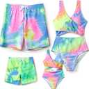 PATPAT Family Matching Swimsuits Swimwear: Mommy and Me Striped Spliced One-Piece Matching Swimsuits Set (2T, Colorful Tie-dye)