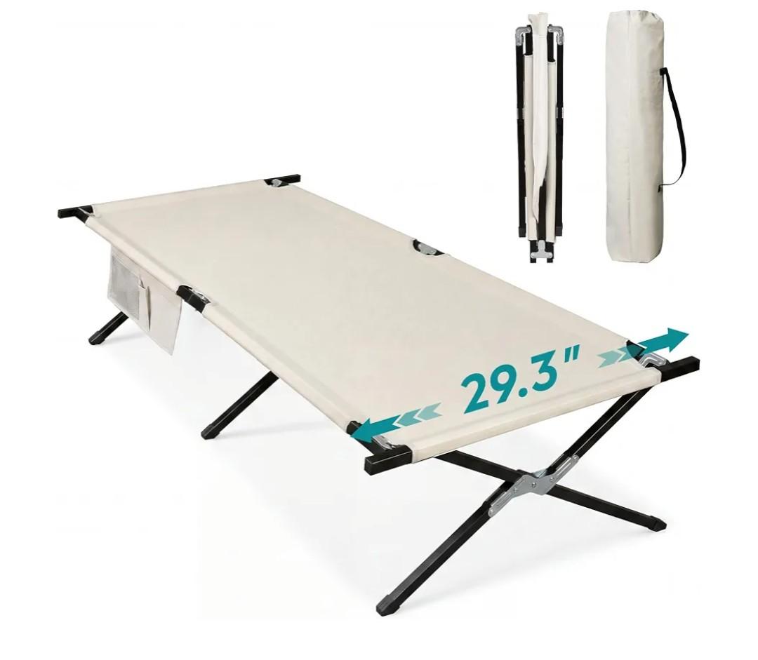 WLIVE Folding Camping Cots for Adults with Carry Bag, 300 lb, Green74.6"x29.3"x17.5" Portable Sleeping Cot with Side Pocket, Comfort Army Cot for Camping, Traveling Guest Bed, Easy Setup