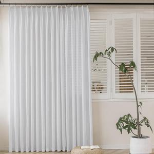 MAIHER Light Filtering Pinch Pleat Curtains 96 Inches Long, Linen Blend Beige White Semi Sheer Pleated Drapes Patio Door Window Curtains for Living Room 1 Panel, 72" W x 96" L