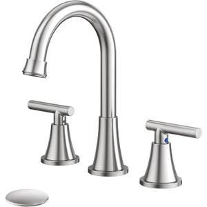 Bathroom Faucets for Sink 3 Hole, Hurran Brushed Nickel Bathroom Sink Faucet with Pop-up Drain and Supply Lines, Stainless Steel Lead-Free Widespread Faucet for Vanity RV Farmhouse Sink