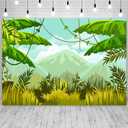 5x3ft Safari Backdrop Cartoon Jungle Green Spring Forest Photography Background Safari Themed Birthday Party Banner Decorations Baby Shower Kids Portrait Photo Booth Props