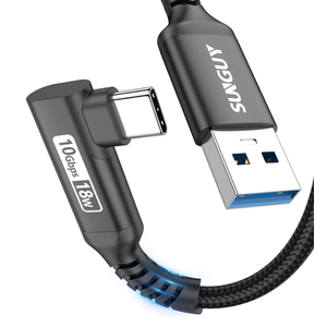 SUNGUY Android Auto USB C 6FT, 5Gbps Right Angle 3A USB 3.0 to USB C Cable & Data Sync Type C Cord Compatible with iPhone 17 16 15 Pro Max, Samsung T7, Galaxy S21 S20, SSD (Black)
