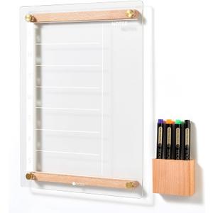 Clear Glass Weekly Dry Erase Calendar Whiteboard with Wood Decoration for Wall, Menu & Meal Planner White Board for Home Kitchen, 15x11, Wood Marker Holder and 4 Markers Included, Yeoux