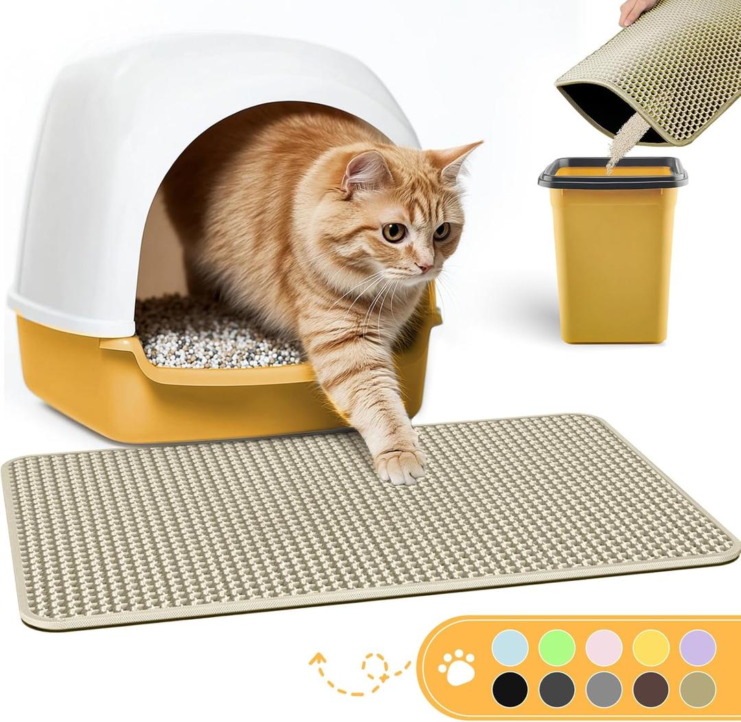 Cat Litter Mat - 23.2'' x 14.6'' Small Litter Trapping Mat, Easy to Clean Litter Box Mat, Waterproof, Urine-Proof, Non-Slip Kitty Litter Mats for Floor, Beige