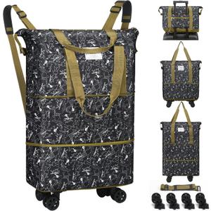 VOOWO Duffel Bag with Wheels - Rolling Foldable Expandable Duffle Bag with Wheels for Travel, Rolling Luggage Carry On Bag with Wheels, Large Rolling Backpack Weekend Bags for Men Women (Animal)