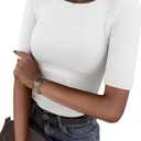ANRABESS Womens Half Sleeve Crewneck Tops Ribbed Knit Slim Fit Shirts Basic Tee 2026 Spring Summer Dressy Casual T-Shirts (White, L)
