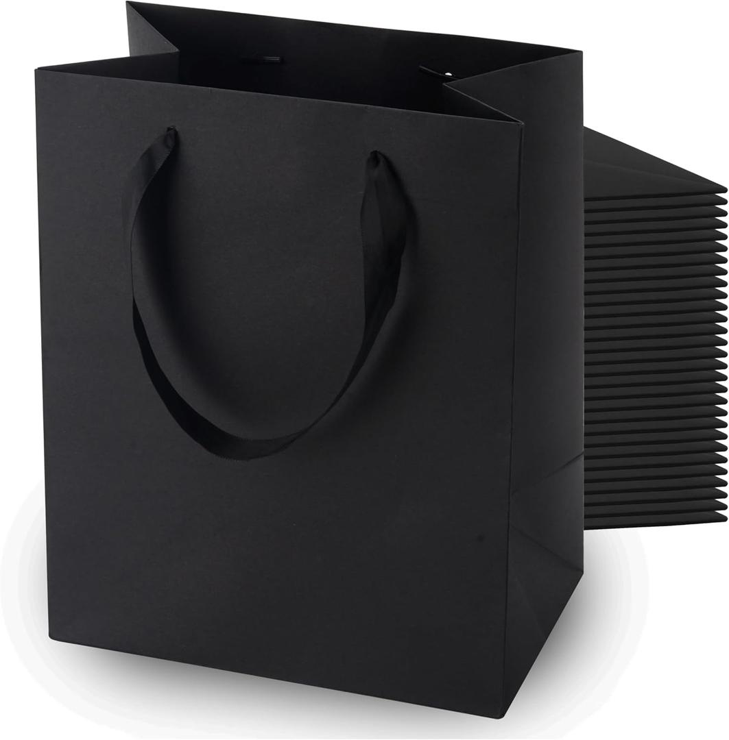 MOXARYSU Black Gift Bags With Handles: 8x5x10 Inch 30pcs Black Paper Bags Medium Bulk For Party Shopping Birthday Wedding (M, 30)