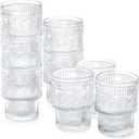 Kingrol Drinking Glasses Set of 8, 6.5 Ounces Stackbale Water Glasses, Vintage Glassware for Cocktail, Whiskey, Juice, Iced Coffee, Iced Tea, Bar Accessories