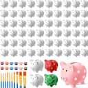 12 Pcs DIY Ceramic Piggy Banks Pig Coin Banks Xmas Gift Unglazed White for Boys Girls with 2 Paint Strips 10 Brushes Money Birthday Home Festival Fun Activities Gift