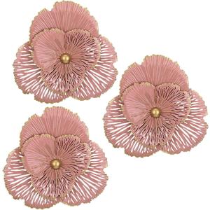 DILATATA 3 Pcs Metal Flower Wall Art Set 10 Inch Rustic Modern Floral Sculpture 3D Metal Flower Wall Hanging Accent for Indoor Living Room Bedroom Kitchen Bathroom Garden Patio Decor - Pink