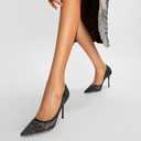 GOSERCE Rhinestone Heels Dressy Women's Stiletto Pointed Toe Pumps Mesh High Heel Pumps Fashion Prom Wedding Evening Party Shoes (Black, M)